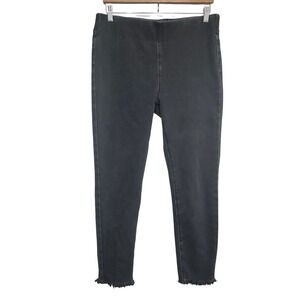 Soft Surroundings Pull On Jeans Womens M Black‎ Wash Elastic Waist Ankle Fray
